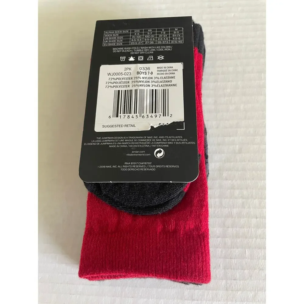 2 PAIR KIDS NIKE JORDAN ATHLETIC CREW SOCKS SIZE 3-5 NEW